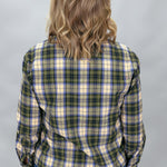 COMPANIA FANTASTICA Heart Eyes Long Sleeve Ruffle Pocket Top, Green Plaid, alternate product view