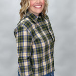 COMPANIA FANTASTICA Heart Eyes Long Sleeve Ruffle Pocket Top, Green Plaid, alternate product view