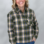 COMPANIA FANTASTICA Heart Eyes Long Sleeve Ruffle Pocket Top, Green Plaid, alternate product view