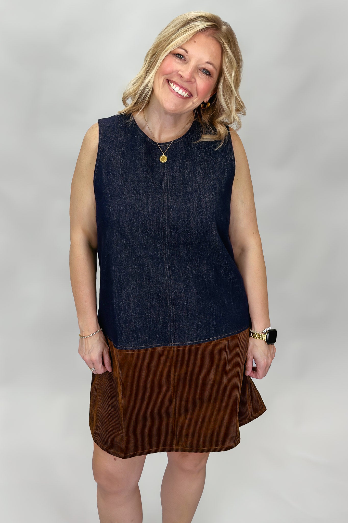 THML Heartbeat Highway Colorblock Sleeveless mini Dress, Denim, alternate product view