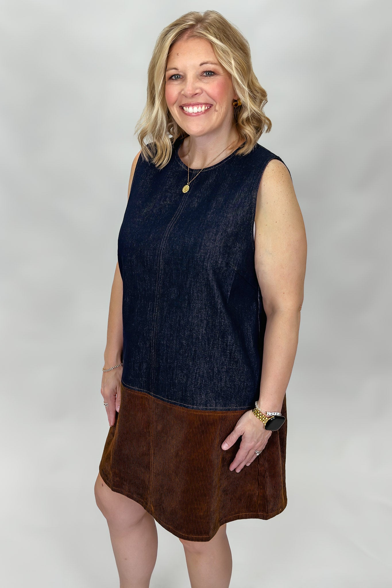 THML Heartbeat Highway Colorblock Sleeveless mini Dress, Denim, alternate product view