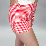 Here Is Gone Gingham Front Pocket Shorts, Red