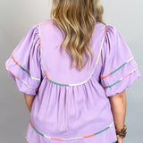 High Hopes Puff Sleeve Trim Detail Top, Lavender