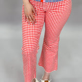 High Rise Crop Flare Jeans, Red Gingham