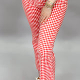 High Rise Crop Flare Jeans, Red Gingham