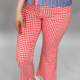 High Rise Crop Flare Jeans, Red Gingham