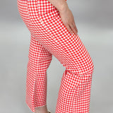 High Rise Crop Flare Jeans, Red Gingham