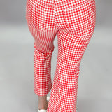 High Rise Crop Flare Jeans, Red Gingham