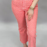 High Rise Crop Flare Jeans, Red Gingham