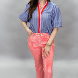 High Rise Crop Flare Jeans, Red Gingham