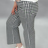 High Rise Front Pocket Wide Leg Jeans, Black Gingham