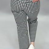 High Rise Front Pocket Wide Leg Jeans, Black Gingham