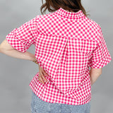 Hole In Bottle Gingham Ruffle Collar Top, Pink