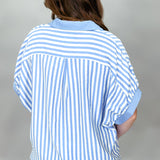 Honey Magic Light Blue Stripe Collared Oversized Top