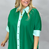 I Feel Fine Two-tone Collared Button Up Top, Green