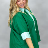 I Feel Fine Two-tone Collared Button Up Top, Green