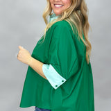 I Feel Fine Two-tone Collared Button Up Top, Green