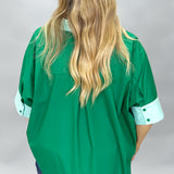 I Feel Fine Two-tone Collared Button Up Top, Green