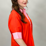 I Feel Fine Two-tone Collared Button Up Top, Red