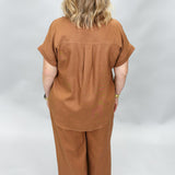 I Just Might Button Up Wide Leg Pant Set, Camel