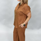 I Just Might Button Up Wide Leg Pant Set, Camel