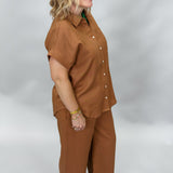 I Just Might Button Up Wide Leg Pant Set, Camel