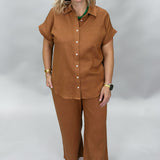 I Just Might Button Up Wide Leg Pant Set, Camel
