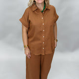 I Just Might Button Up Wide Leg Pant Set, Camel