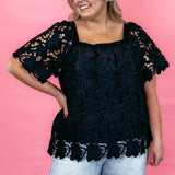 I Knew You Were Trouble Floral Lace Square Neck Top, Black