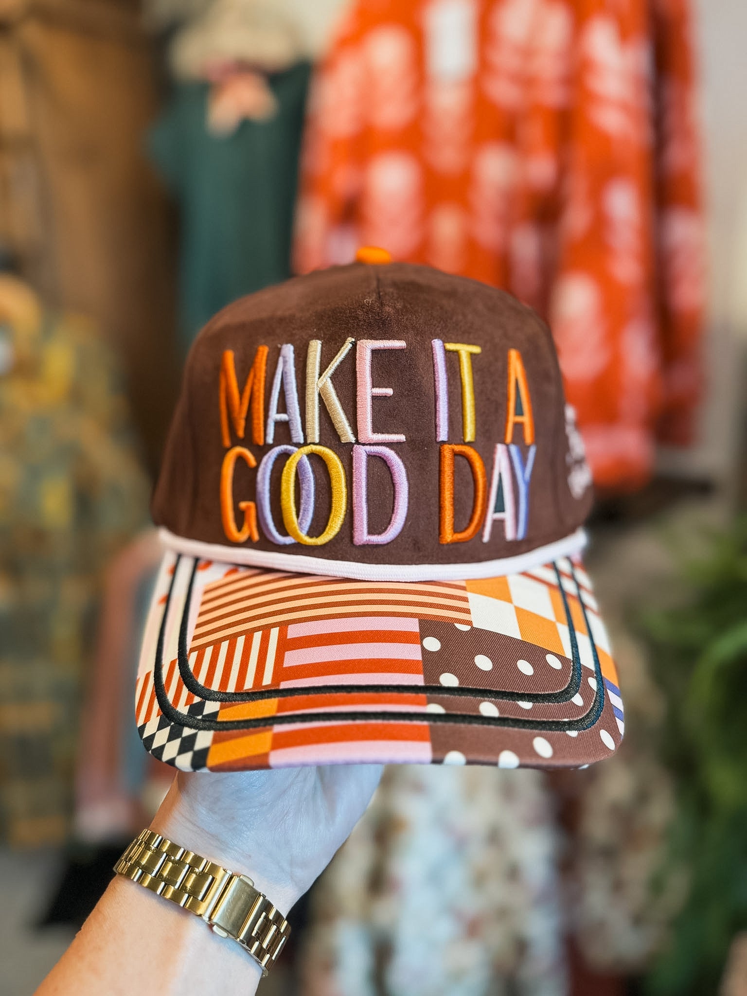 Make It A Good Day Brown Suede Trucker Hat