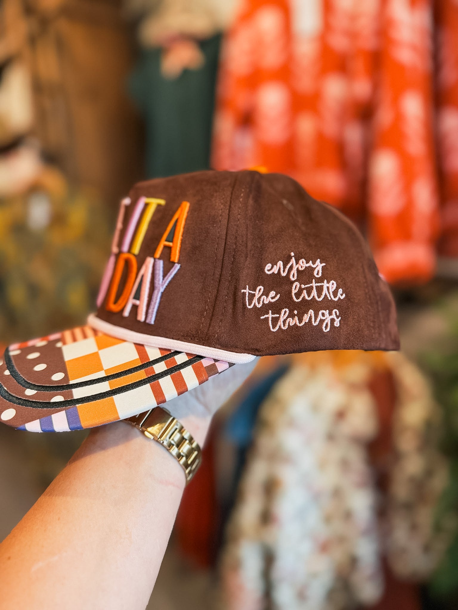 Make It A Good Day Brown Suede Trucker Hat