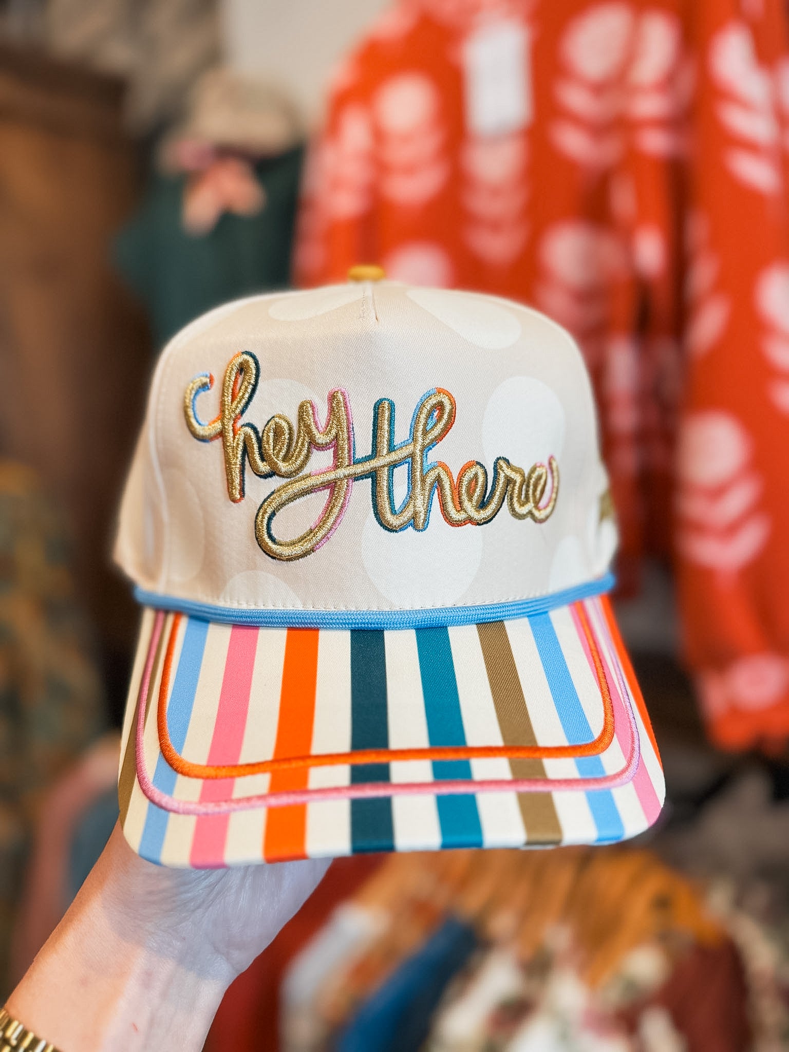 Hey There Stripe Trucker Hat