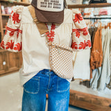 Just for Now Embroider Puff-Sleeve Top, Cream