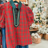 Heat Waves Plaid Cuff Sleeve V-Neck