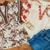 Just for Now Embroider Puff-Sleeve Top, Cream