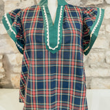 I Sing For Joy Scallop Trim Plaid Top