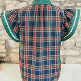 I Sing For Joy Scallop Trim Plaid Top