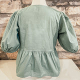 Hey Blondie Half-Sleeve Front-Tie Peplum Top