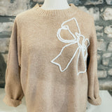 Lost in the World Embroider Bow Crew Neck Sweater