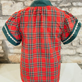 I Sing For Joy Scallop Trim Plaid Top