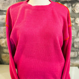 Disconnected Contrast Edge Sweater, Hot Pink