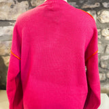 Disconnected Contrast Edge Sweater, Hot Pink
