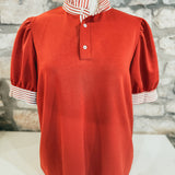 Sorry Not Sorry Striped Ruffle Neck Top, Rust