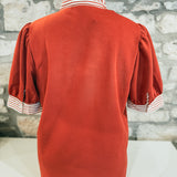 Sorry Not Sorry Striped Ruffle Neck Top, Rust
