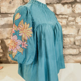 Take My Breath Away Embroider Puff-Sleeve Top, Teal