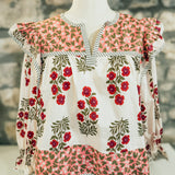 Hello My Old Heart Ruffle Long-Sleeve Printed Top, Pink