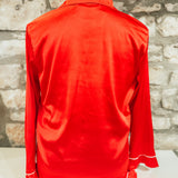 Holiday PJs, Button-Up Bow Satin Short Set, Red