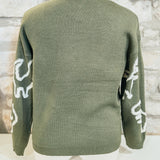 She Lit a Fire Crew Neck Sweater, Green Dino