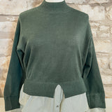 Block Me Out Mock Neck Layered Shirt Sweater, Olive