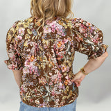 I Want You Back Paneled Button Down Floral Top, Brown